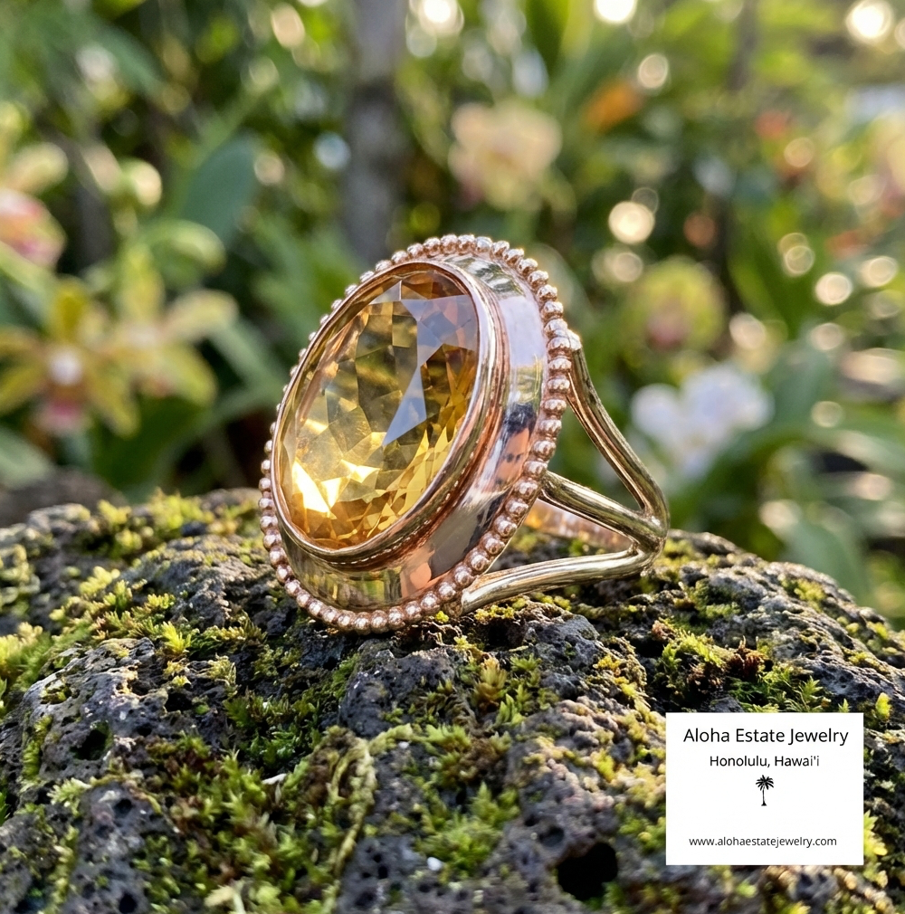 Antique 14k 8-Carats Golden Citrine Solitaire Ring