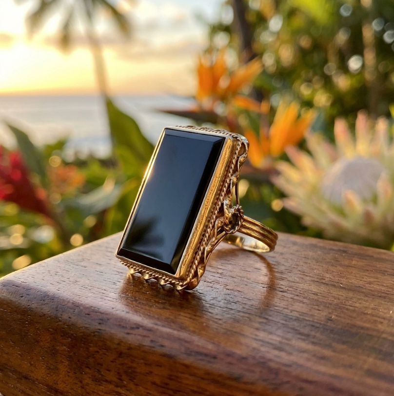 Black 1935-45 Art Deco/Retro Signet Ring in 14k Yellow Gold