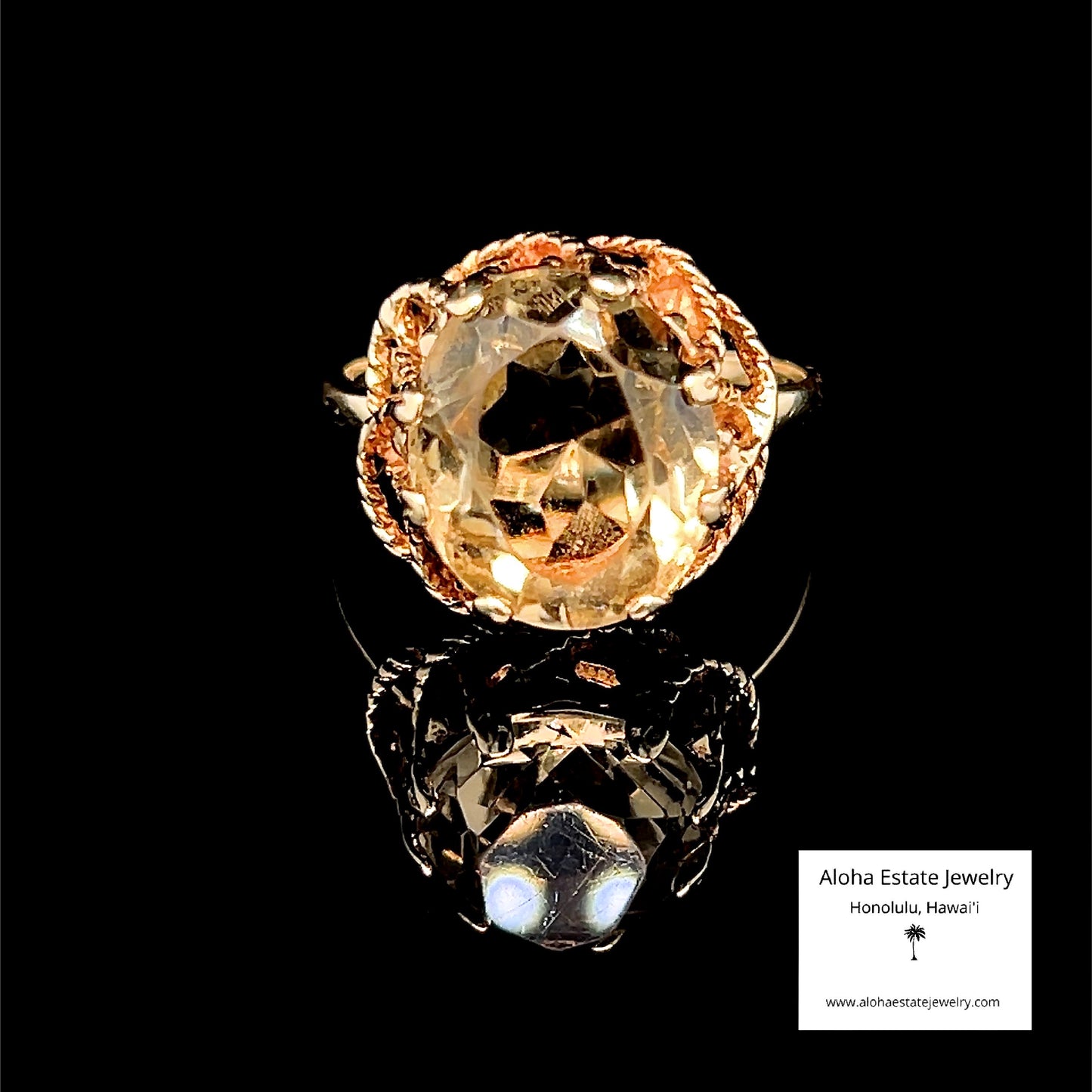 Vintage Hand Crafted Greenish-Yellow Citrine Solitaire Ring