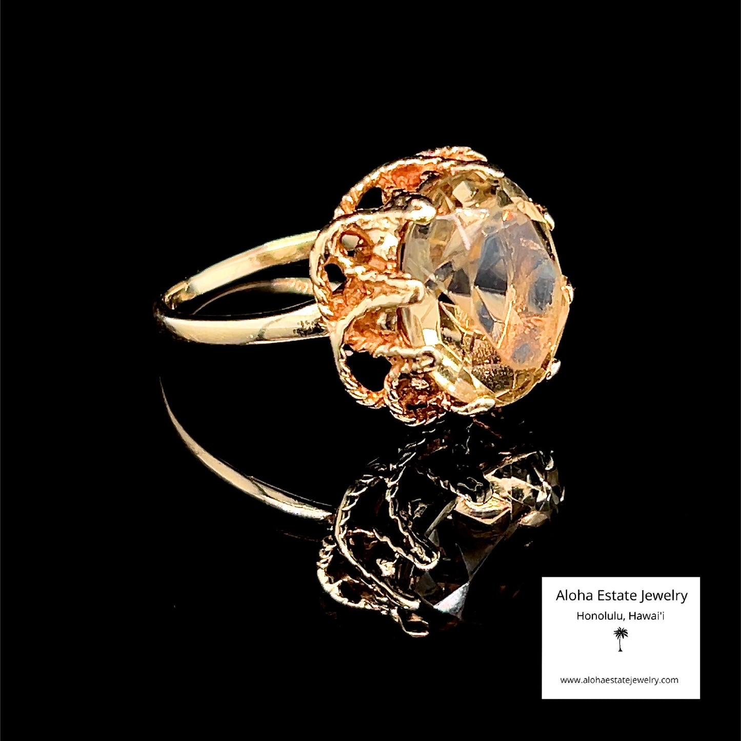 Vintage Hand Crafted Greenish-Yellow Citrine Solitaire Ring