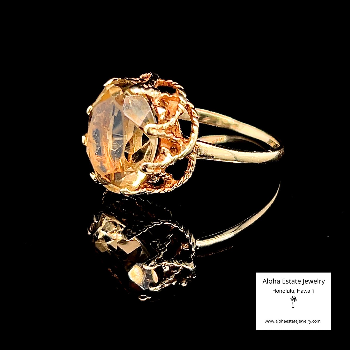 Vintage Hand Crafted Greenish-Yellow Citrine Solitaire Ring