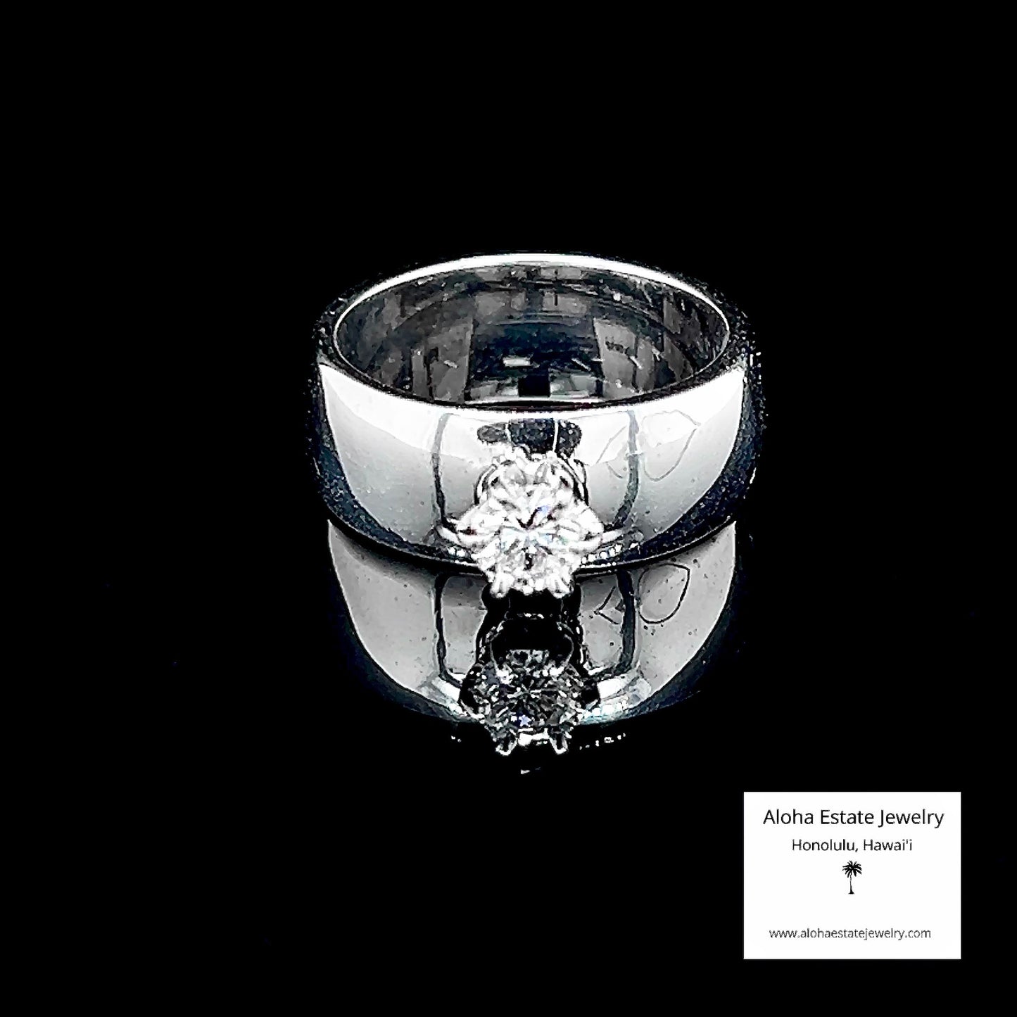 Vintage 1/3-Carat Diamond Solitaire Wide Wedding Band