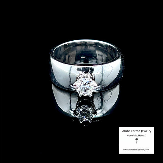 Vintage 1/3-Carat Diamond Solitaire Wide Wedding Band