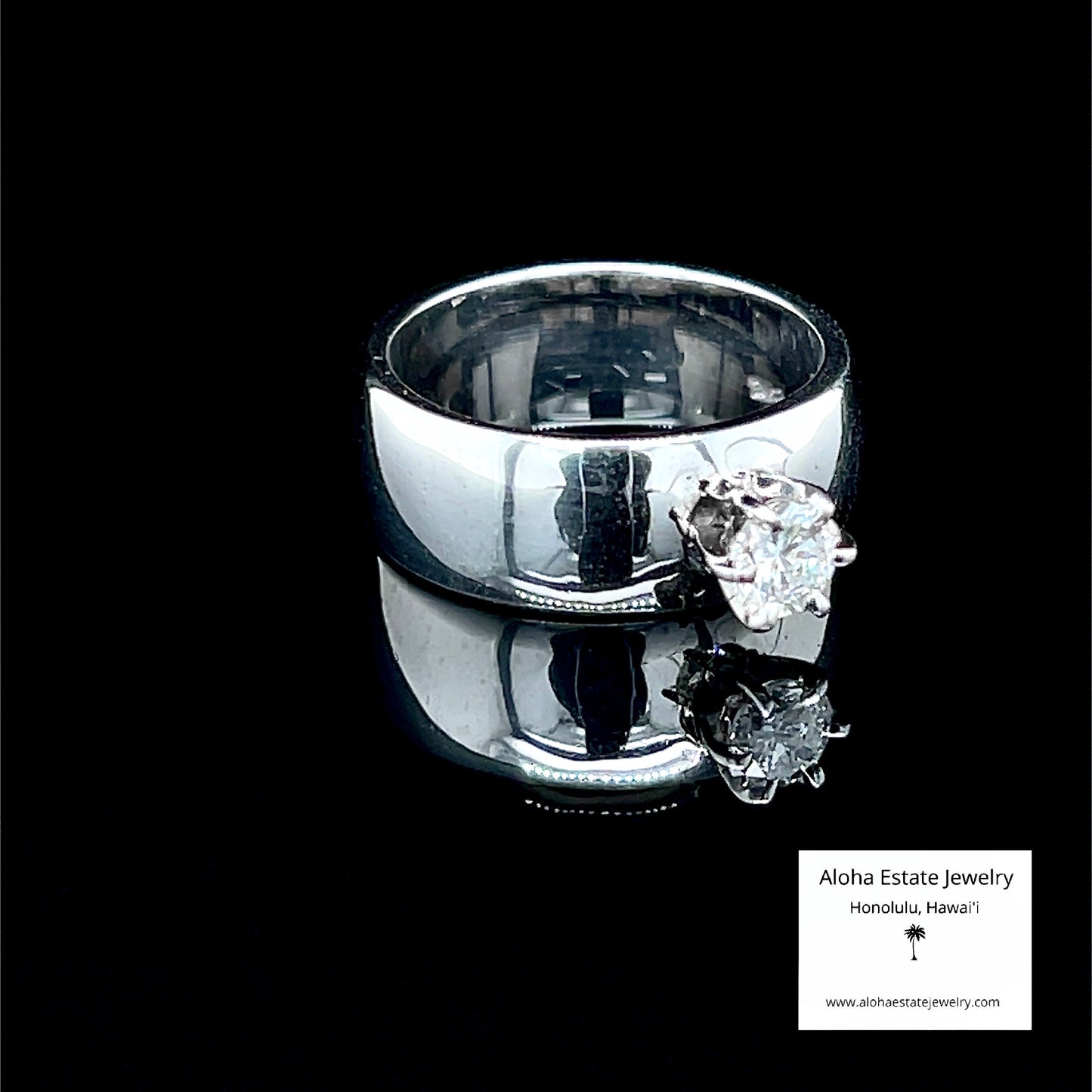 Vintage 1/3-Carat Diamond Solitaire Wide Wedding Band