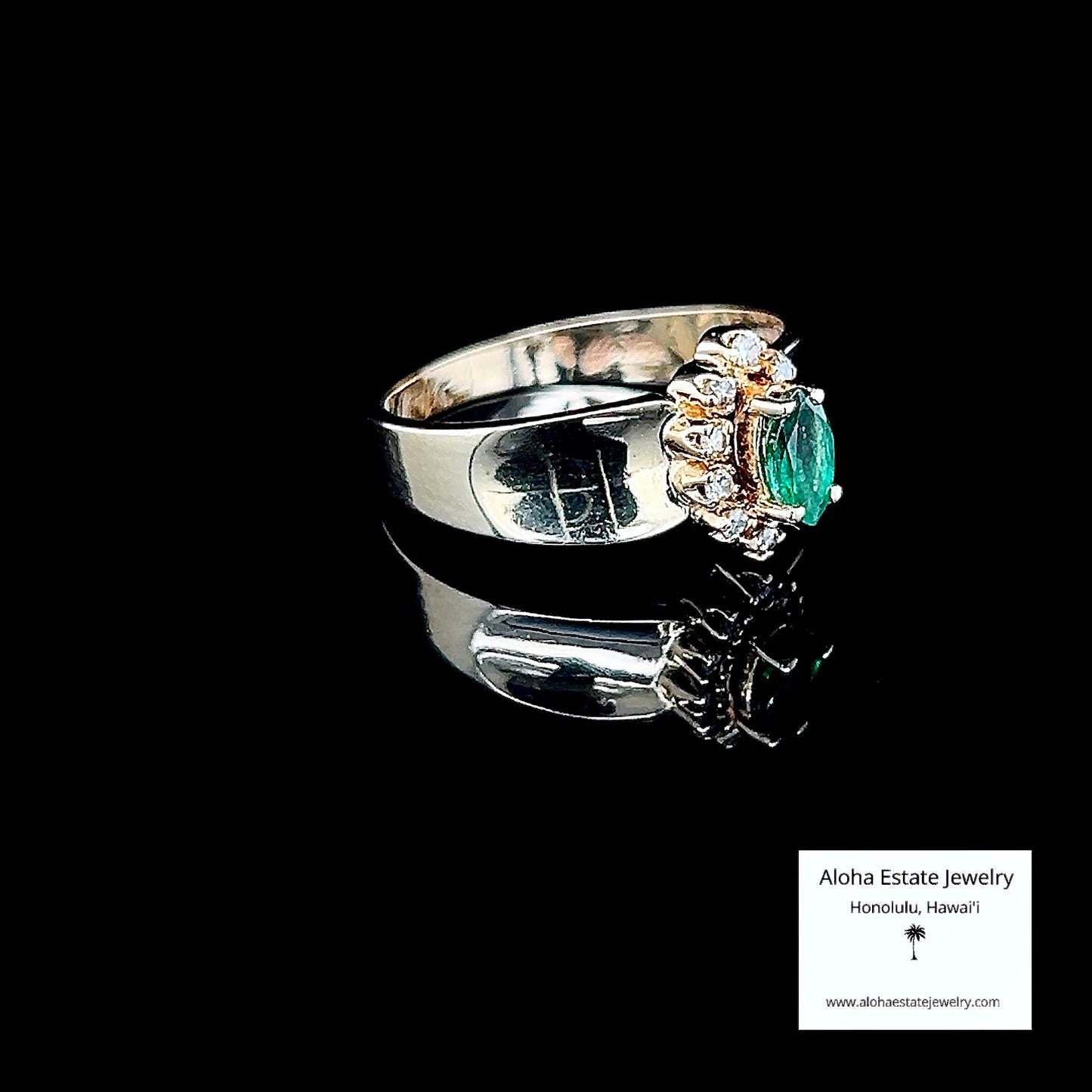 Vintage 14k Marquise Emerald and Diamond Accented Ring