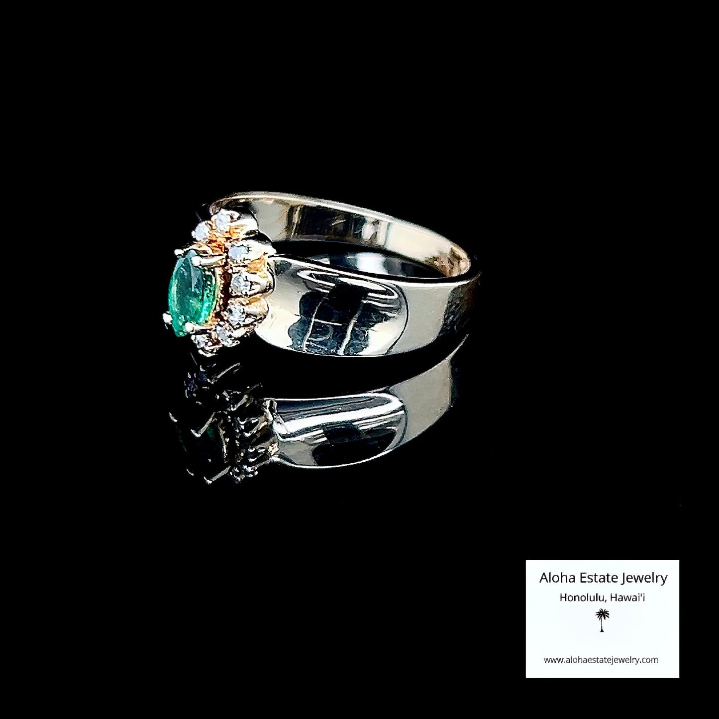 Vintage 14k Marquise Emerald and Diamond Accented Ring