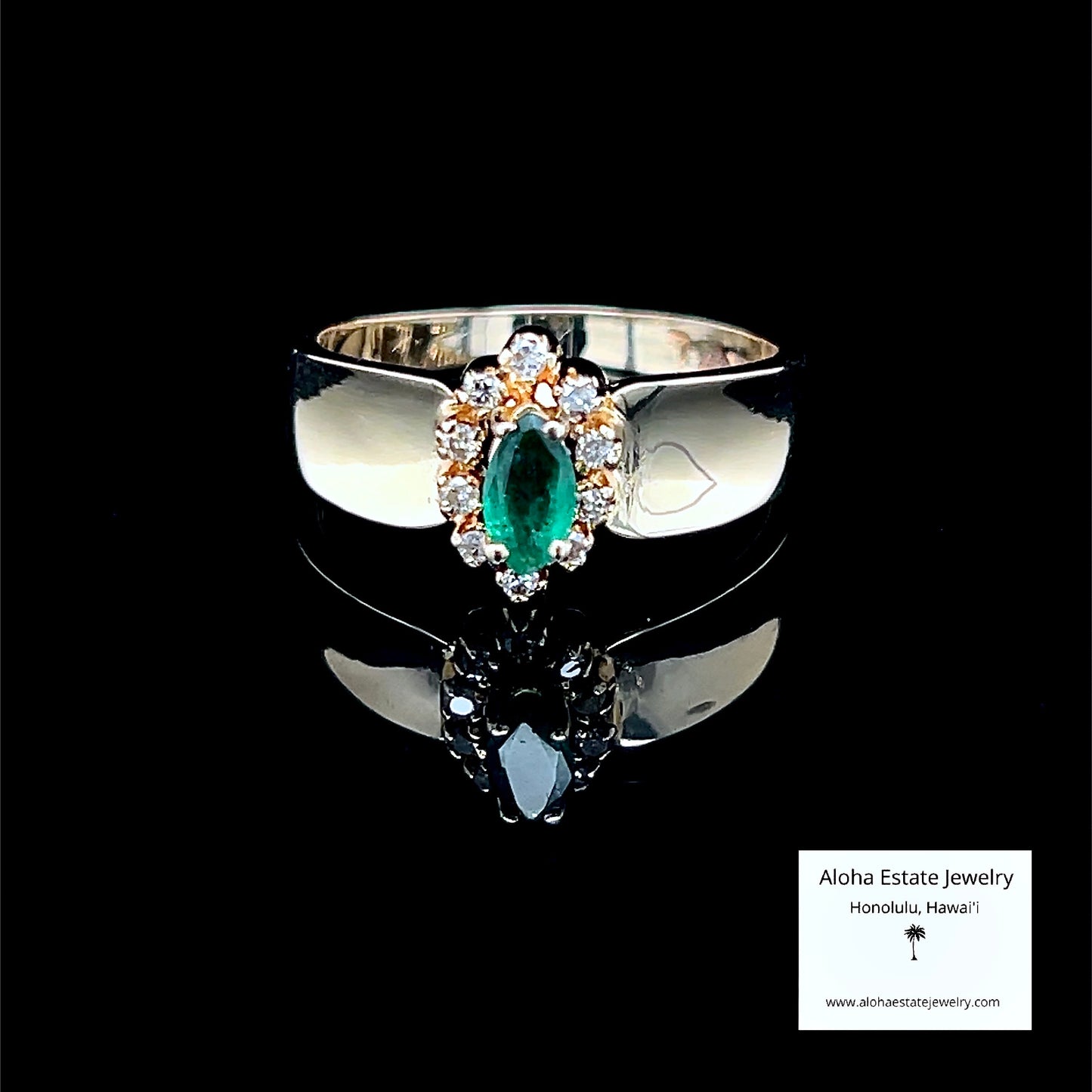 Vintage 14k Marquise Emerald and Diamond Accented Ring
