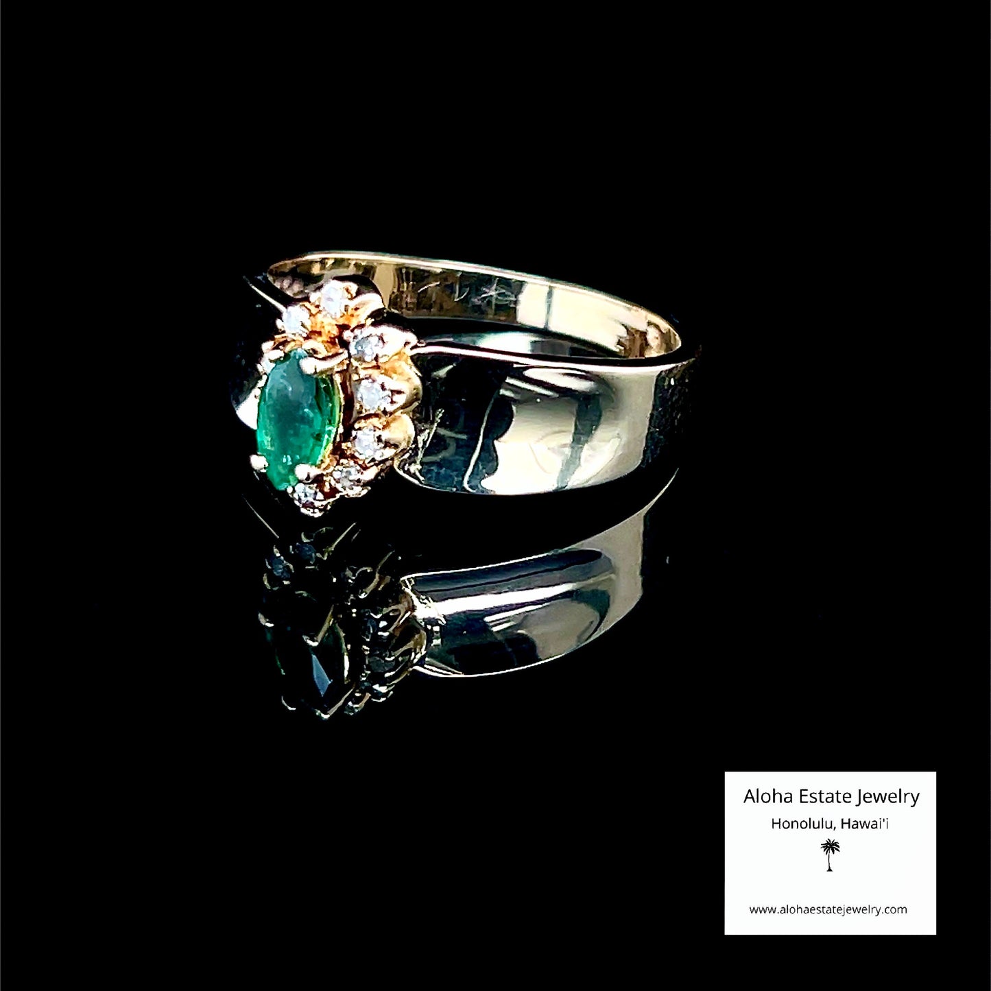 Vintage 14k Marquise Emerald and Diamond Accented Ring
