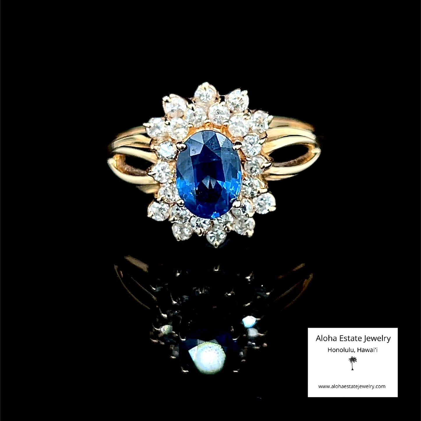 Vintage 1-Carat Natural Ceylon Sapphire and Diamond Ring
