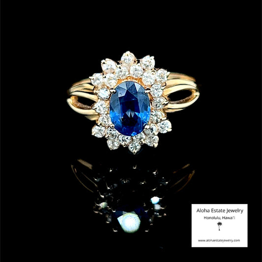 Vintage 1-Carat Natural Ceylon Sapphire and Diamond Ring