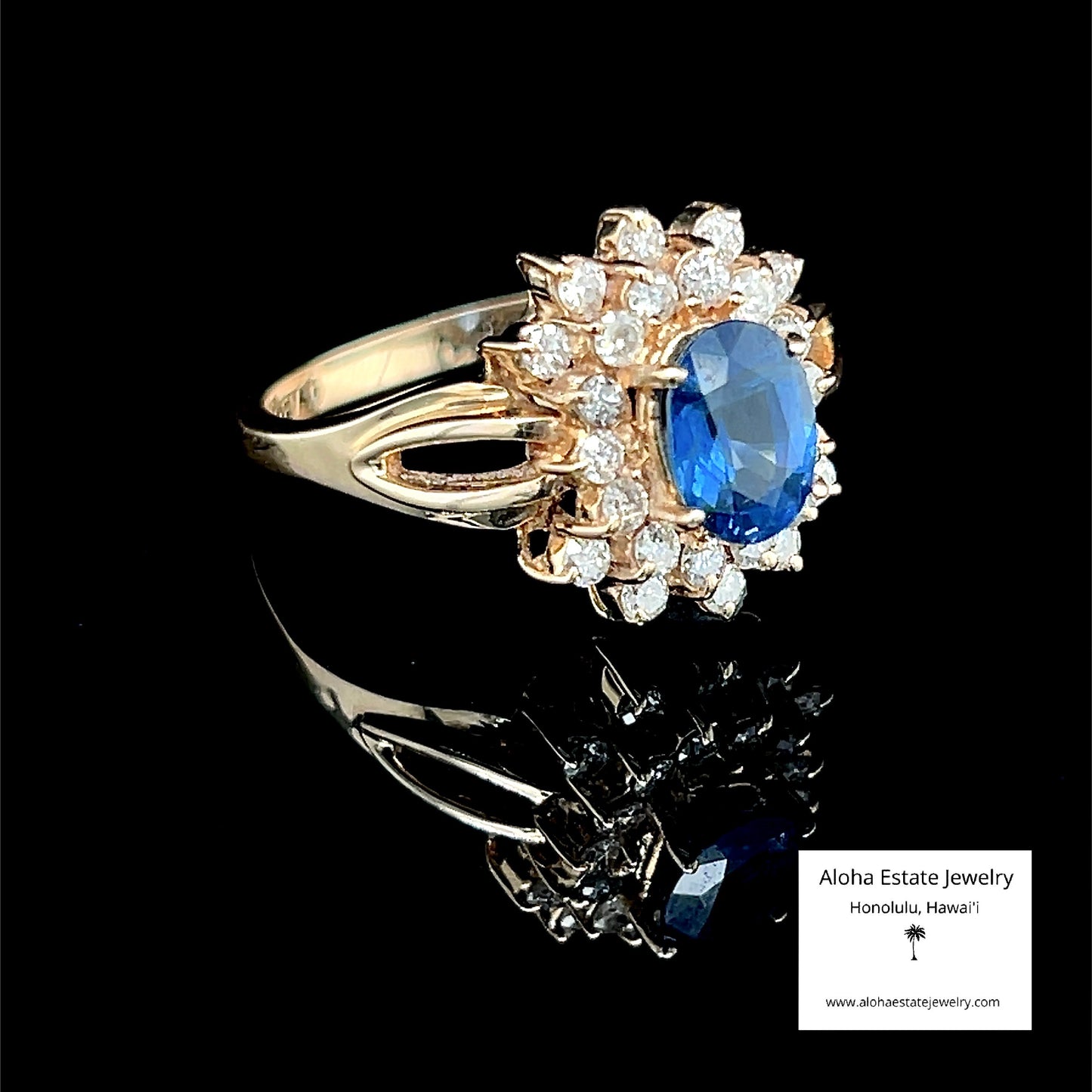 Vintage 1-Carat Natural Ceylon Sapphire and Diamond Ring