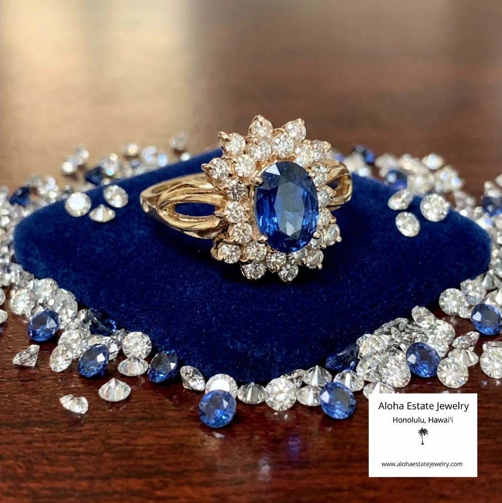 Vintage 1-Carat Natural Ceylon Sapphire and Diamond Ring
