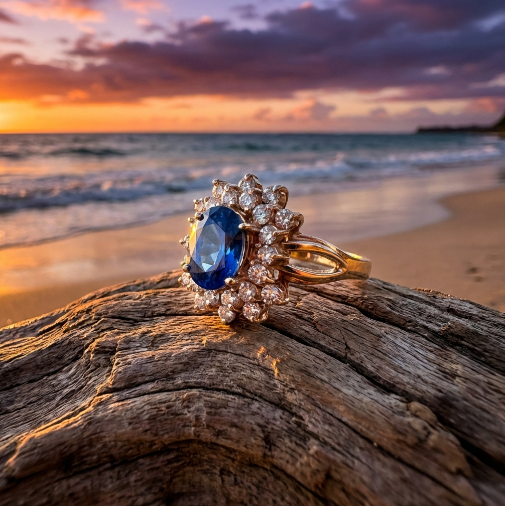 Vintage 1-Carat Natural Ceylon Sapphire and Diamond Ring