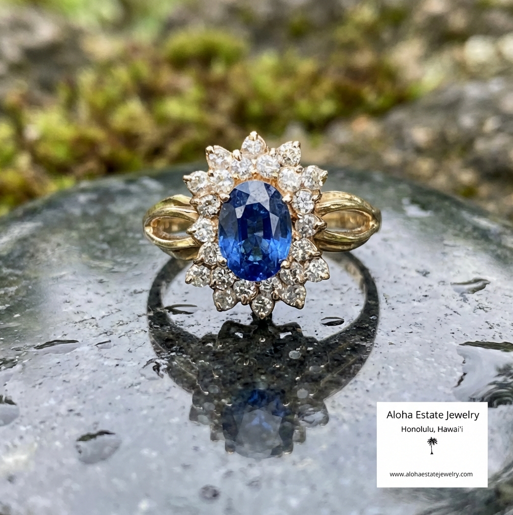Vintage 1-Carat Natural Ceylon Sapphire and Diamond Ring