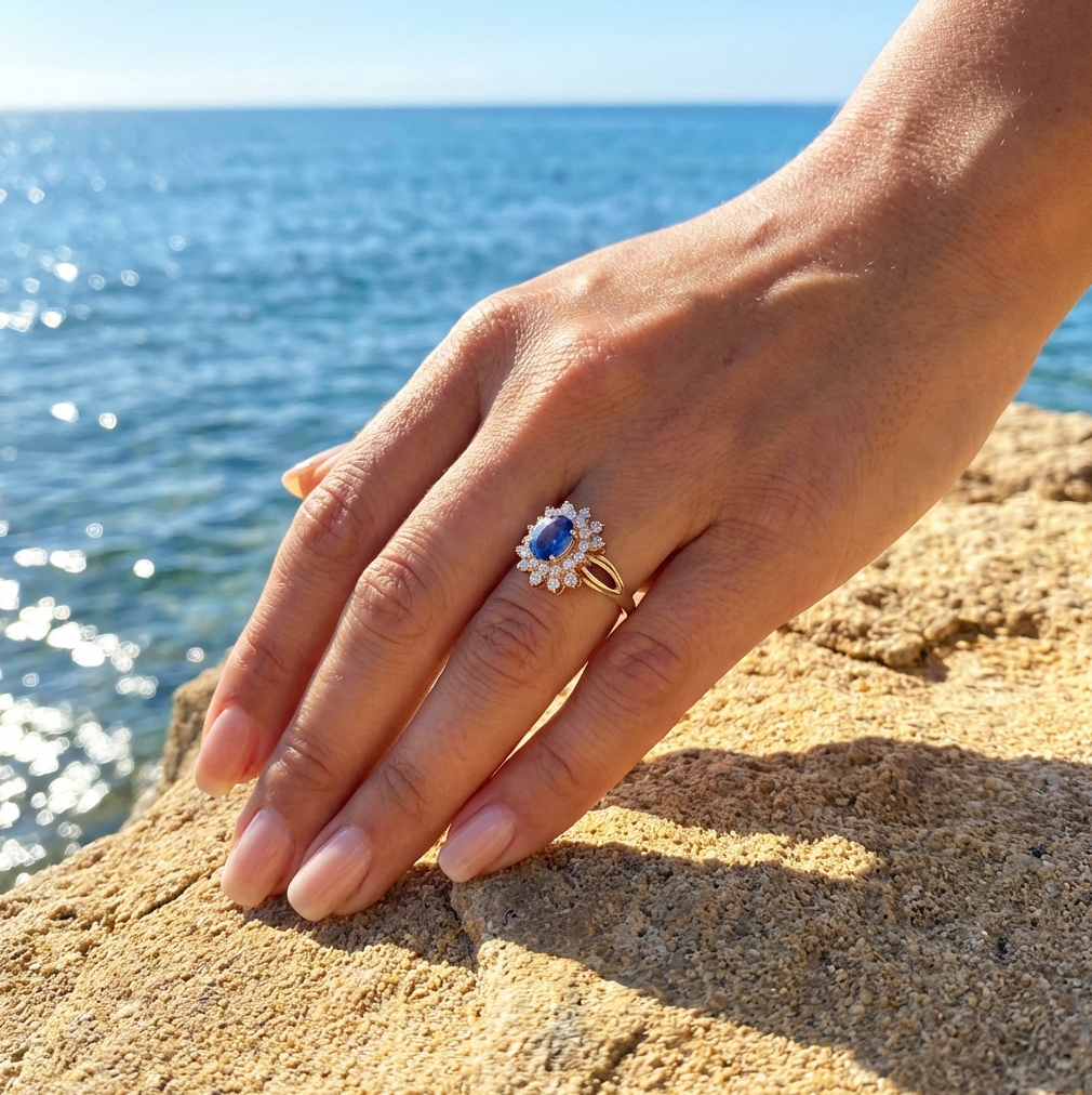 Vintage 1-Carat Natural Ceylon Sapphire and Diamond Ring