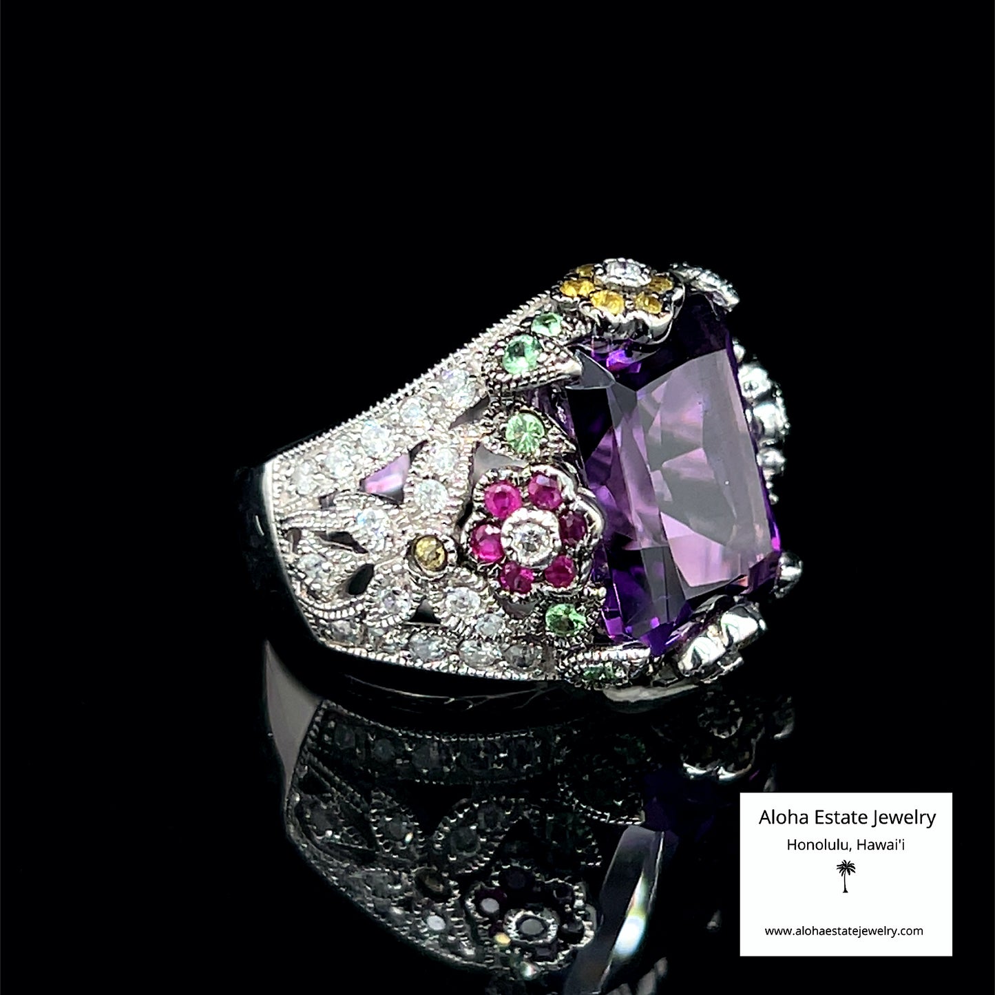 Stunning Estate 12-Carats 14k Multi-Gemstone "Garden Ring"