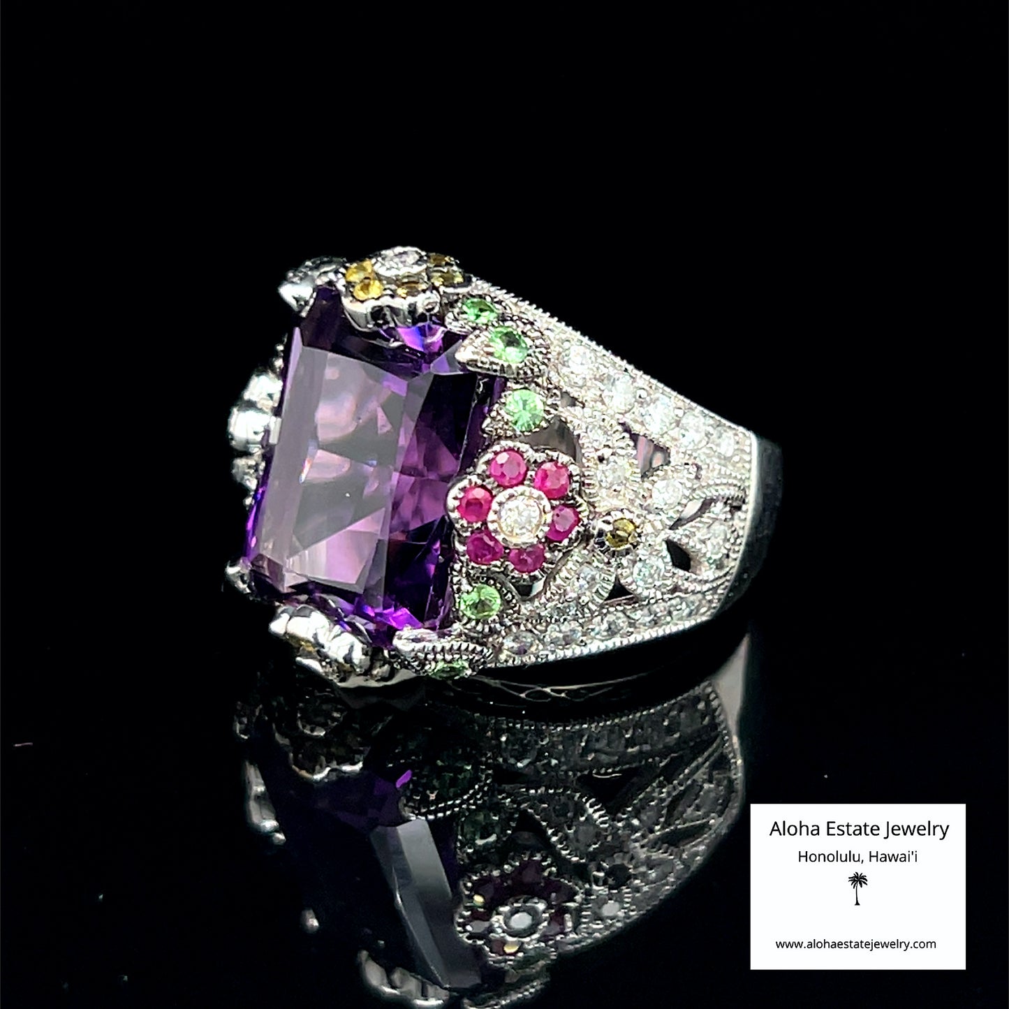 Stunning Estate 12-Carats 14k Multi-Gemstone "Garden Ring"