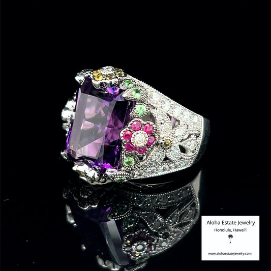 Stunning Estate 12-Carats 14k Multi-Gemstone "Garden Ring"