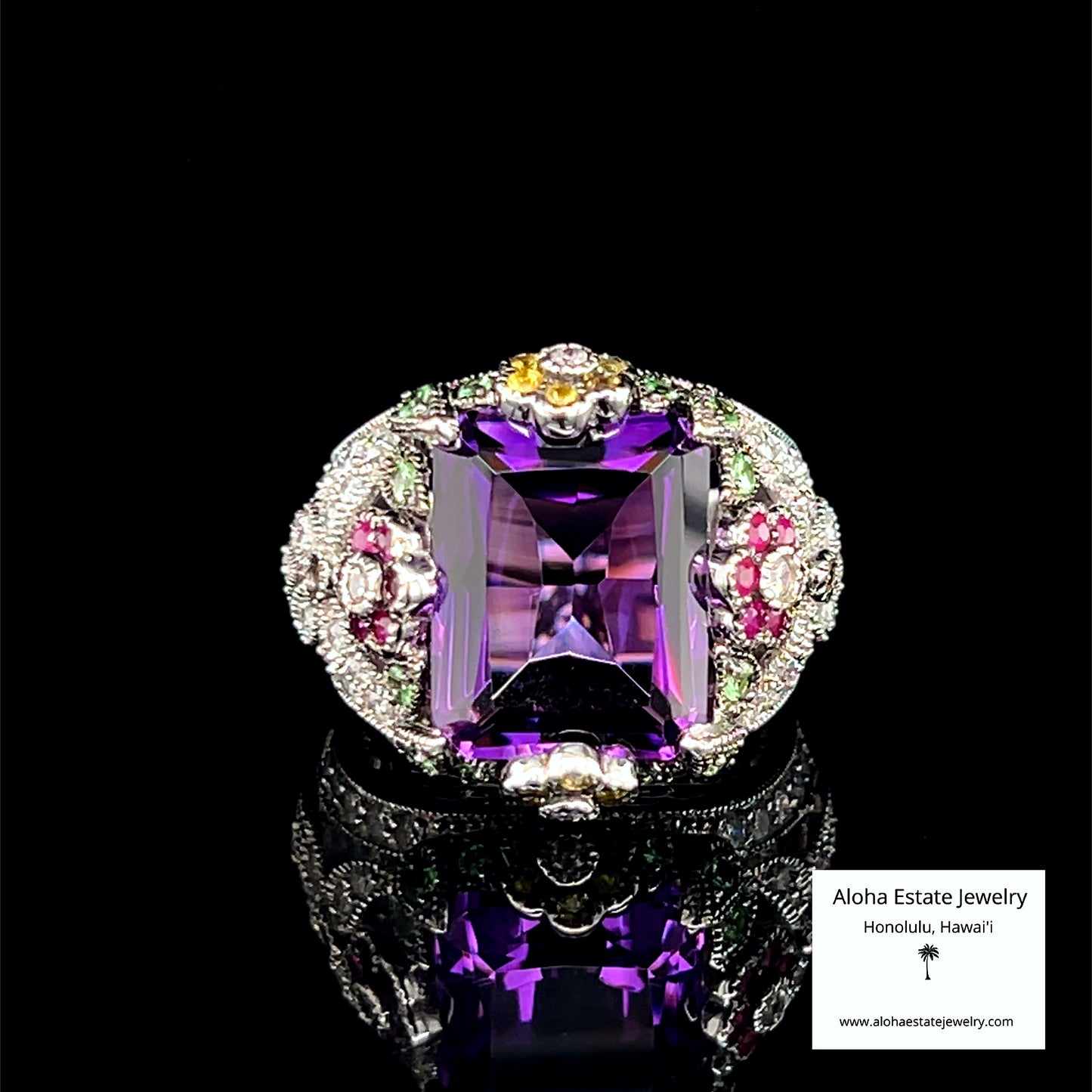 Stunning Estate 12-Carats 14k Multi-Gemstone "Garden Ring"