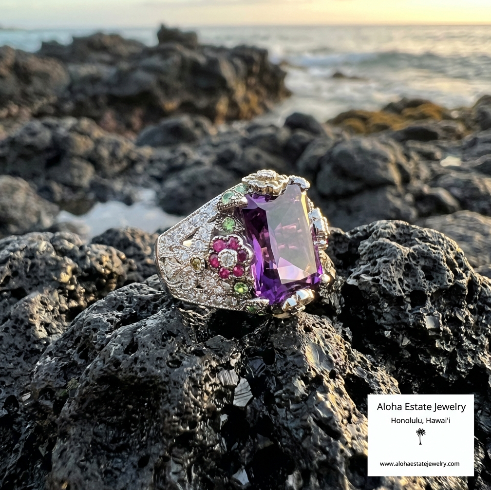 Stunning Estate 12-Carats 14k Multi-Gemstone "Garden Ring"