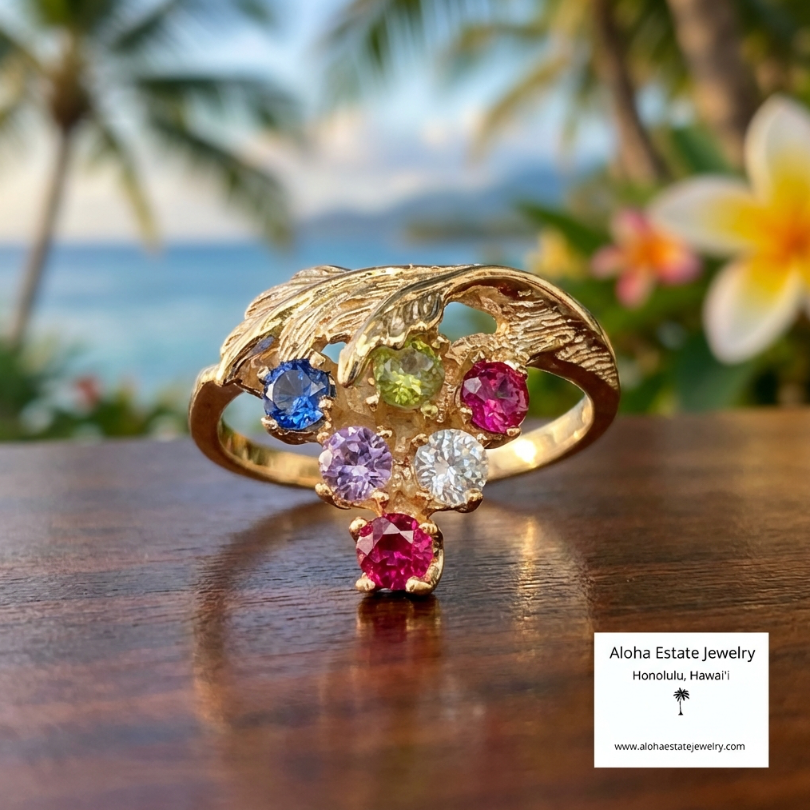 Vintage 14k Grape Cluster Motif Multi-Gem Ring