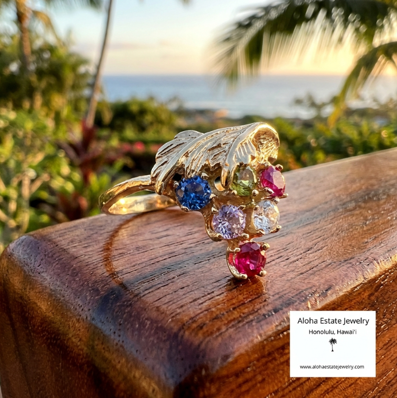 Vintage 14k Grape Cluster Motif Multi-Gem Ring