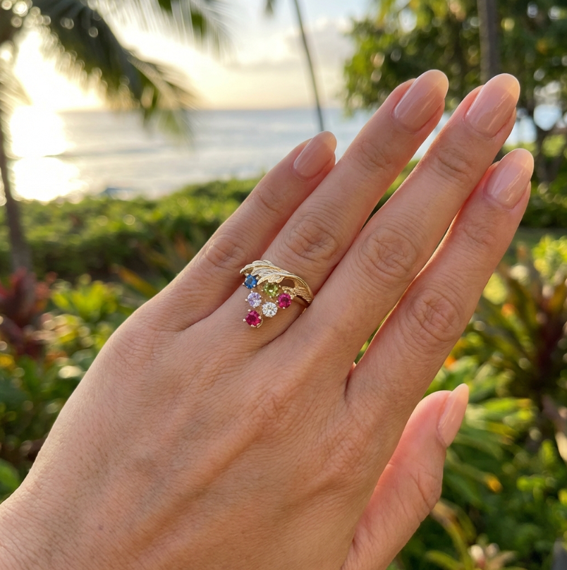 Vintage 14k Grape Cluster Motif Multi-Gem Ring