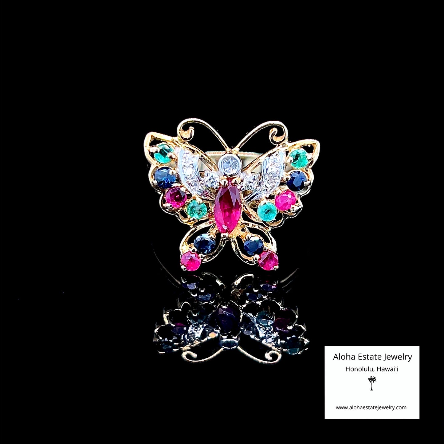 Vintage Multi-Jewel Butterfly Ring in 14k Gold