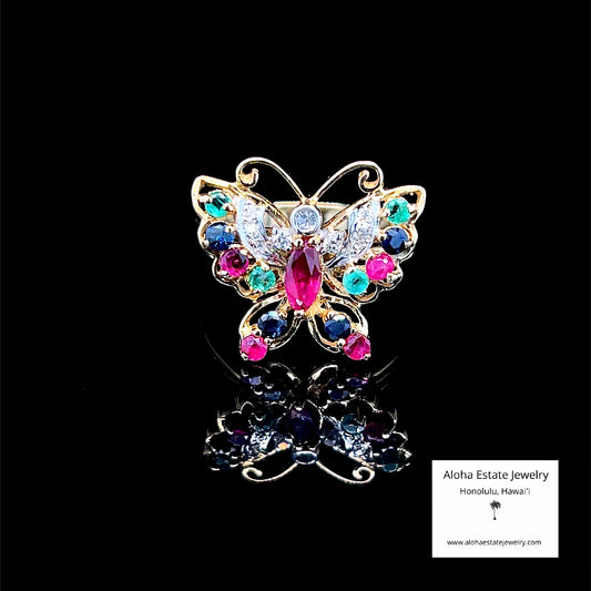 Vintage Multi-Jewel Butterfly Ring in 14k Gold