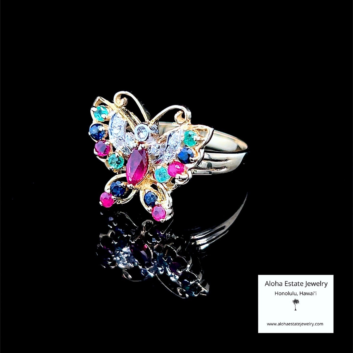 Vintage Multi-Jewel Butterfly Ring in 14k Gold