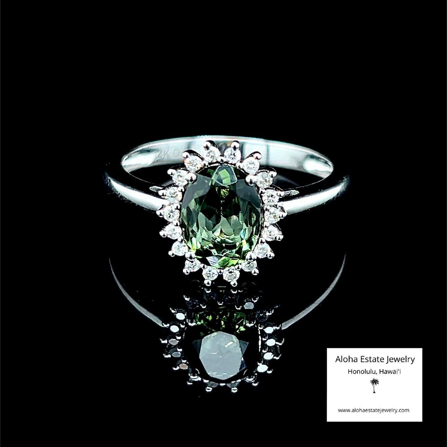 1.23-Carat Green Tanzanite & Diamond Halo Ring in 14k