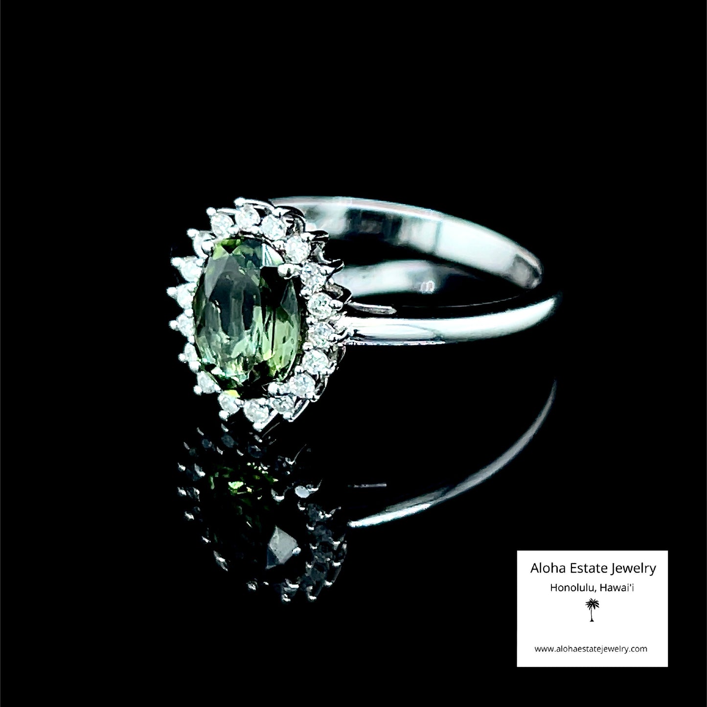 1.23-Carat Green Tanzanite & Diamond Halo Ring in 14k