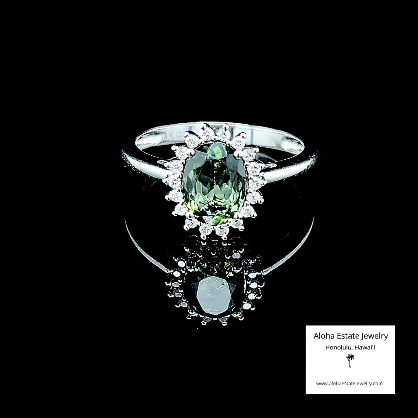 1.23-Carat Green Tanzanite & Diamond Halo Ring in 14k