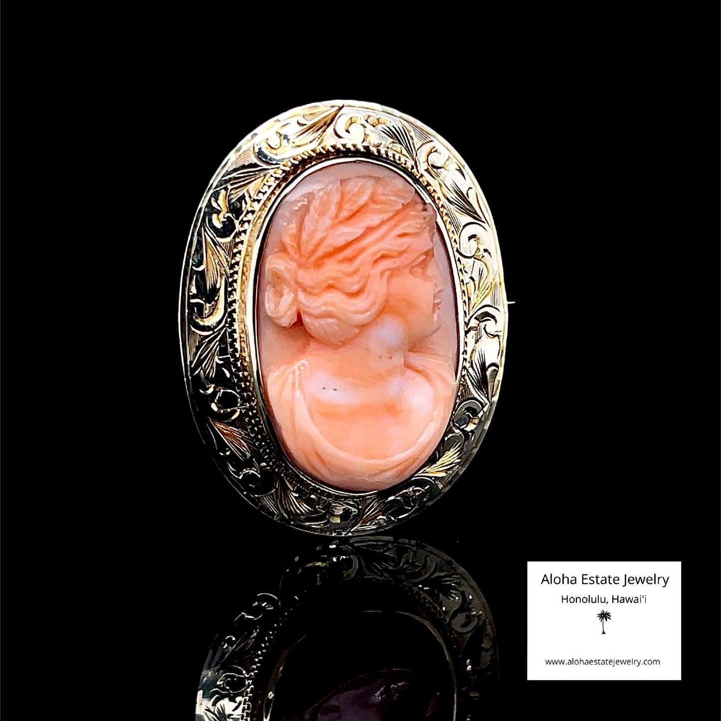 Antique Hand Carved Angel Skin Coral Cameo Pin or Brooch c. 1910