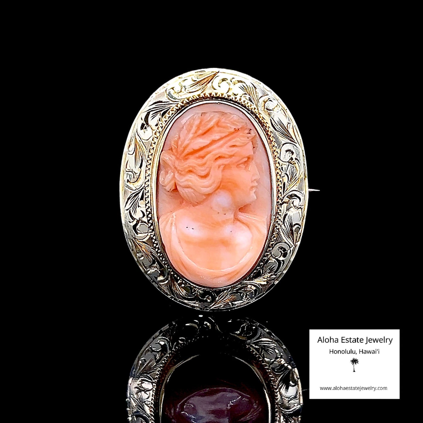 Antique Hand Carved Angel Skin Coral Cameo Pin or Brooch c. 1910