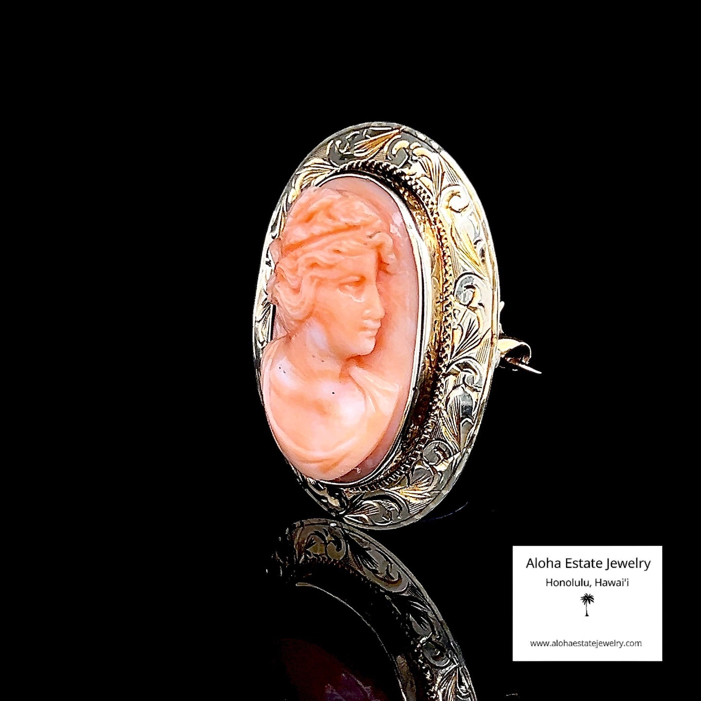 Antique Hand Carved Angel Skin Coral Cameo Pin or Brooch c. 1910