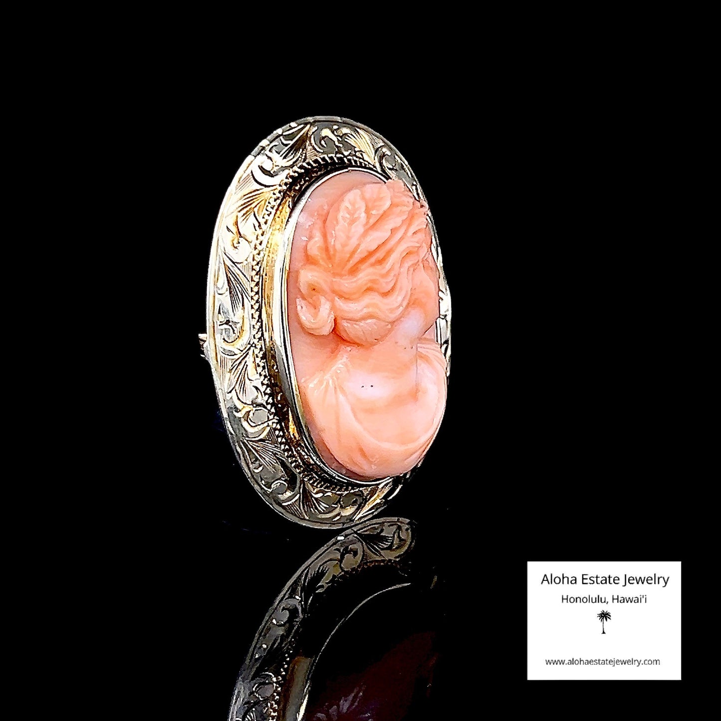 Antique Hand Carved Angel Skin Coral Cameo Pin or Brooch c. 1910