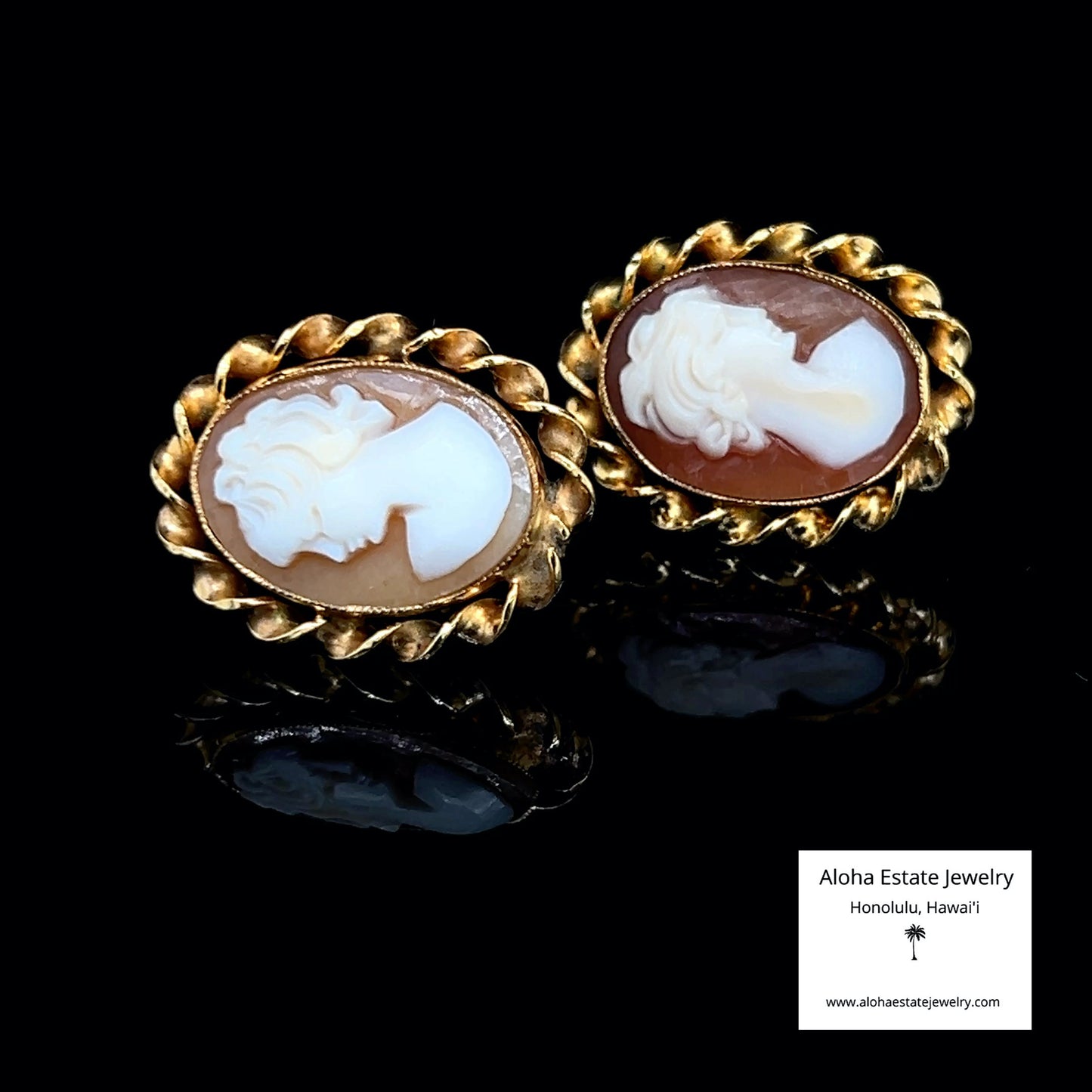 Vintage 14K Italian Hand Carved Cameo Earrings