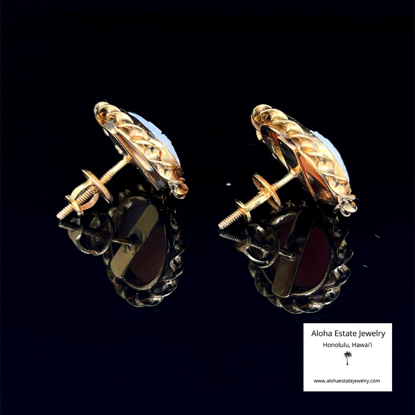 Vintage 14K Italian Hand Carved Cameo Earrings