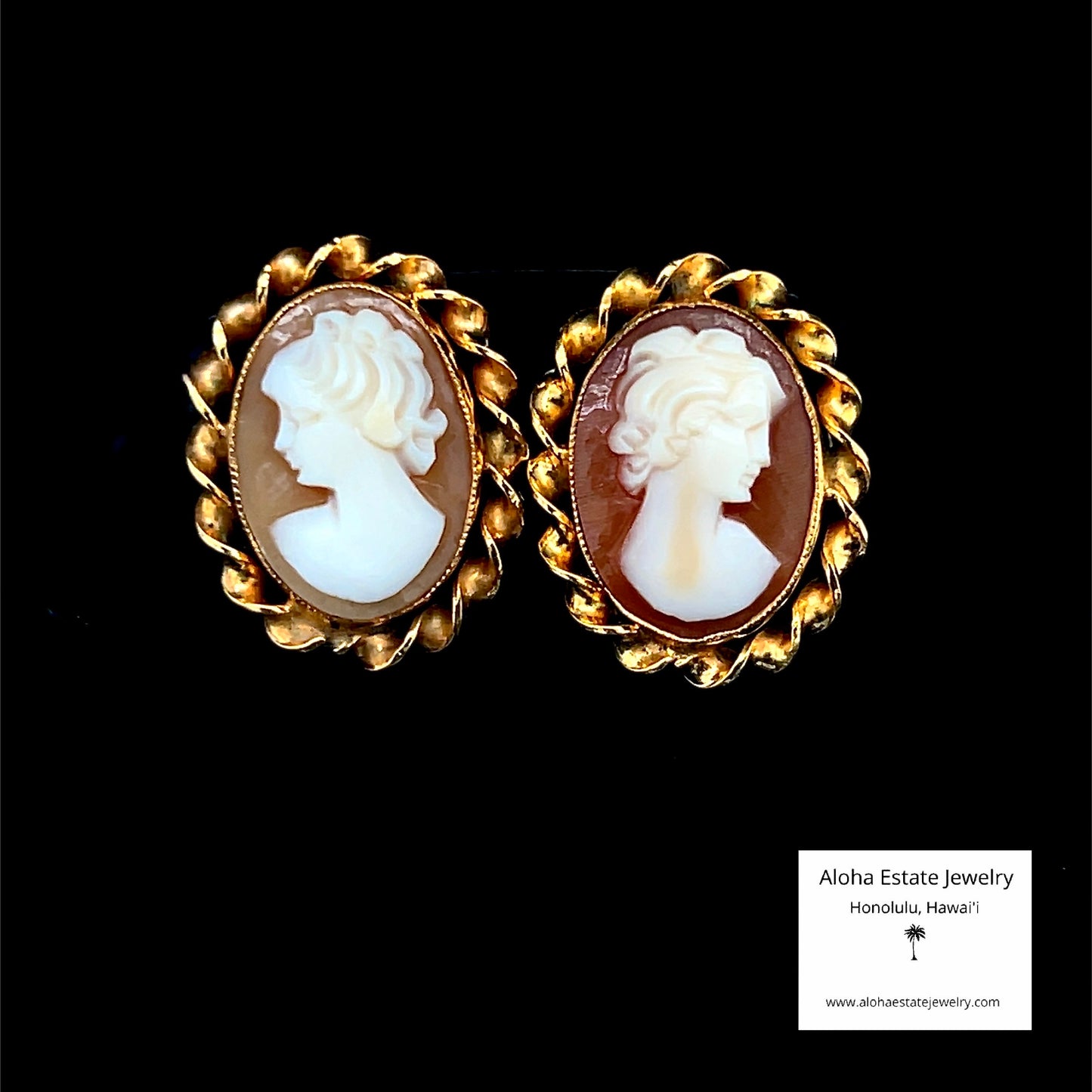 Vintage 14K Italian Hand Carved Cameo Earrings