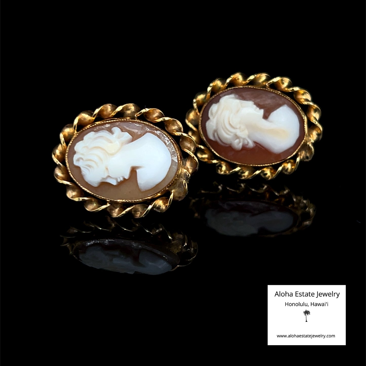 Vintage 14K Italian Hand Carved Cameo Earrings