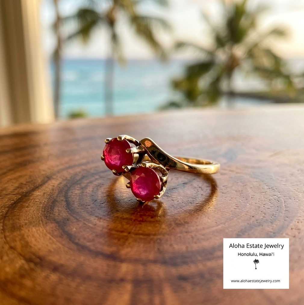 Vintage Natural Ruby Toi Et Moi Ring