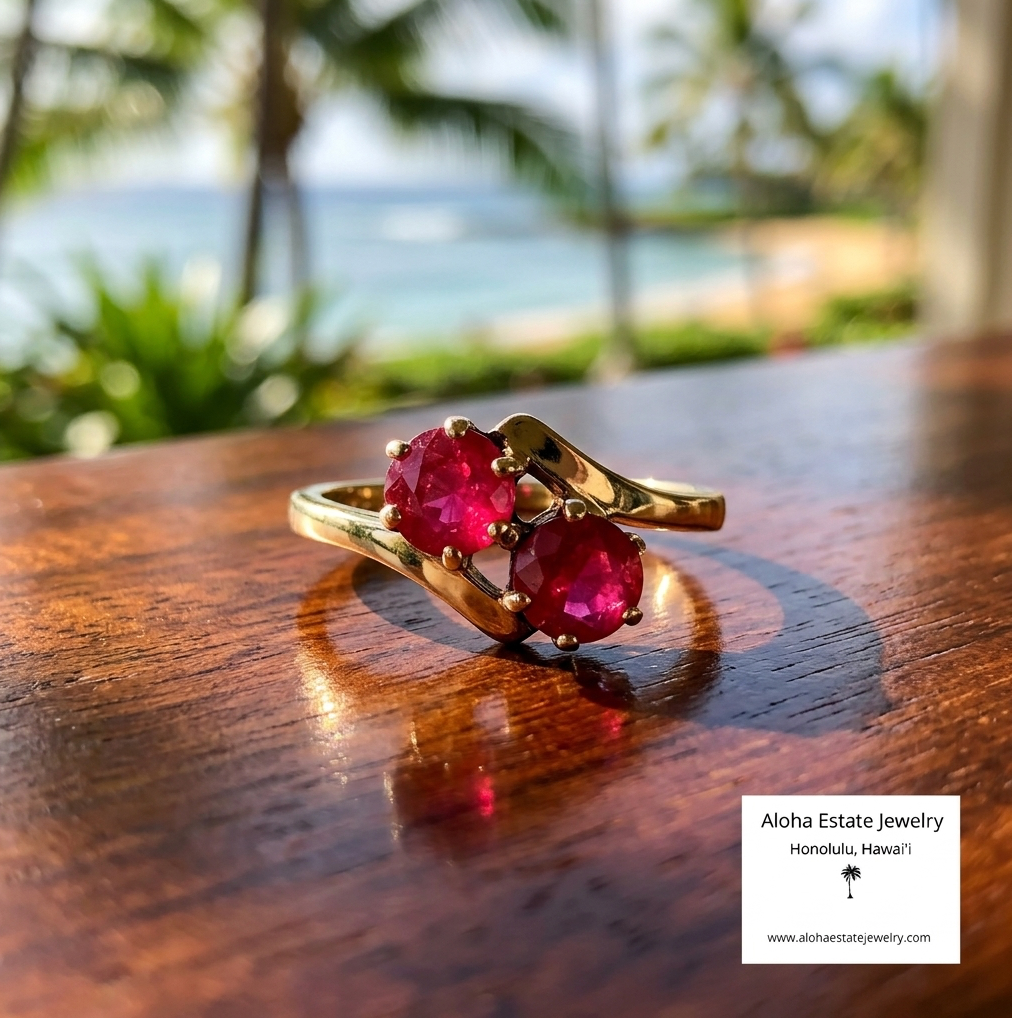 Vintage Natural Ruby Toi Et Moi Ring