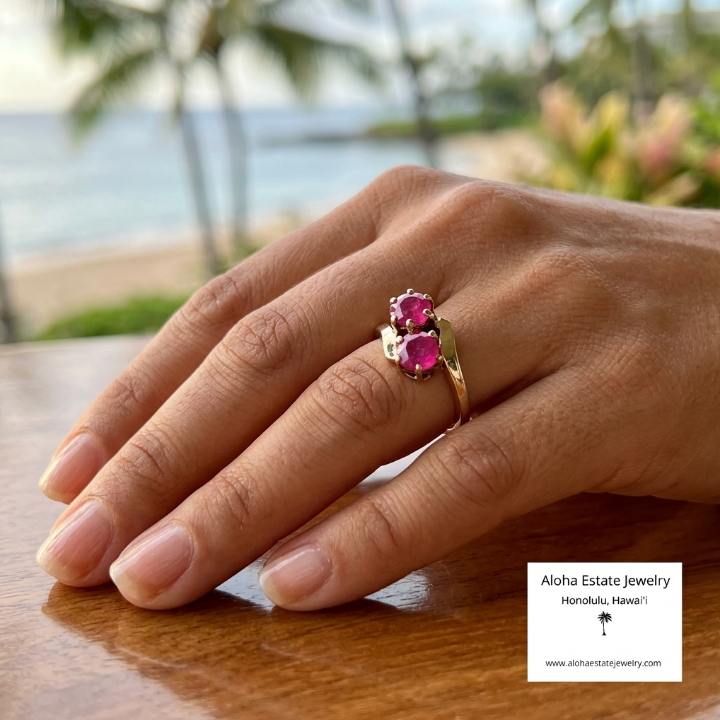 Vintage Natural Ruby Toi Et Moi Ring