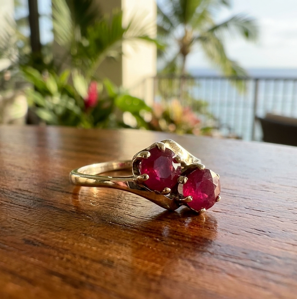 Vintage Natural Ruby Toi Et Moi Ring