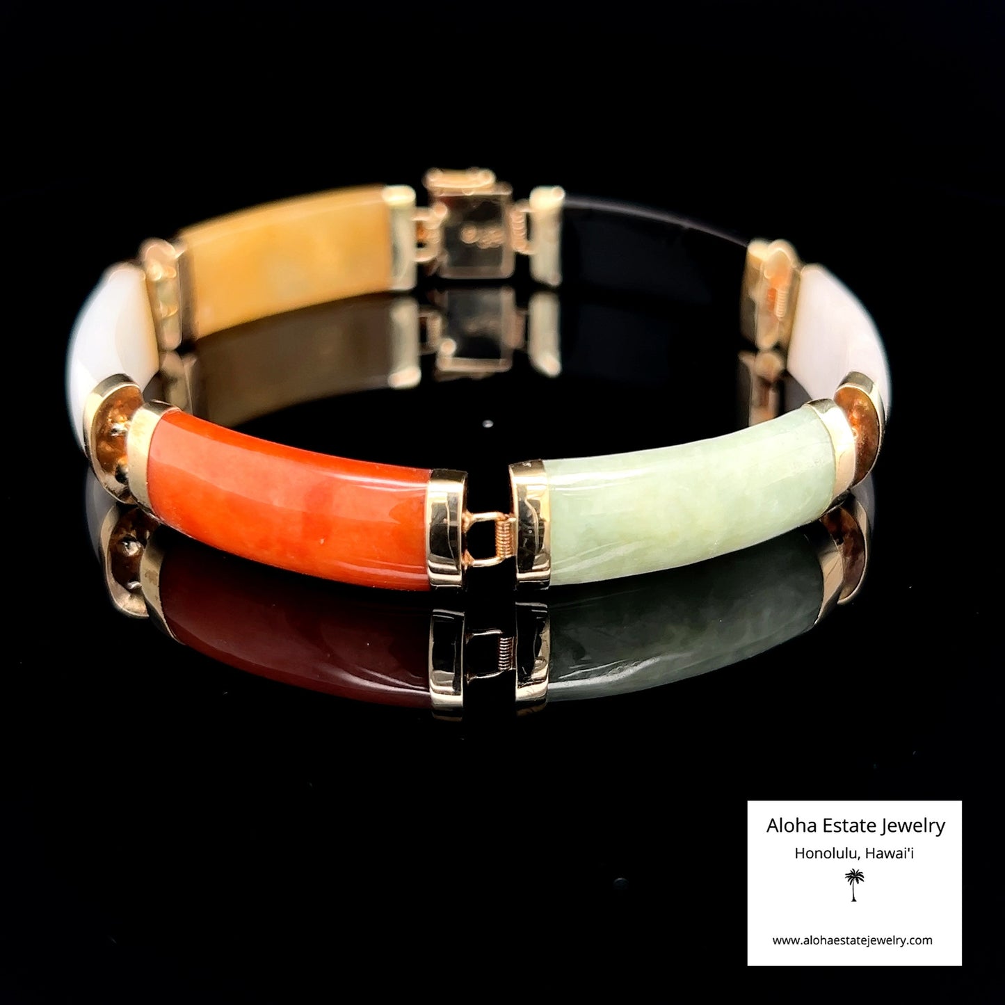 Multi-Color 14K Natural Jadeite & Black Nephrite Panel Bracelet