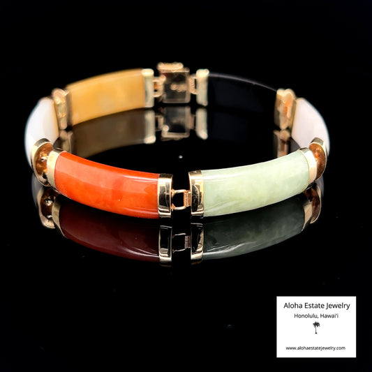 Multi-Color 14K Natural Jadeite & Black Nephrite Panel Bracelet