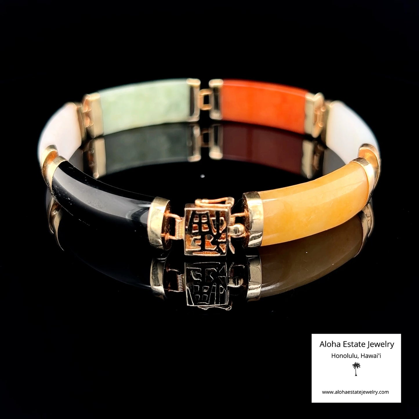 Multi-Color 14K Natural Jadeite & Black Nephrite Panel Bracelet