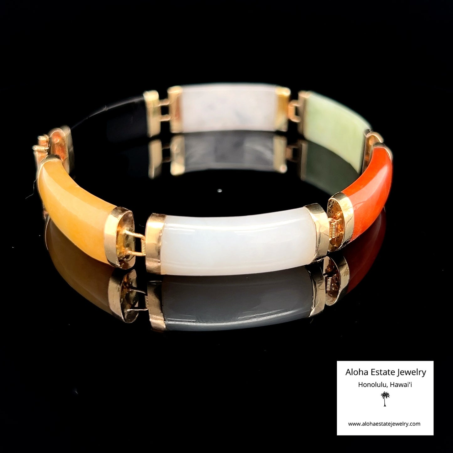 Multi-Color 14K Natural Jadeite & Black Nephrite Panel Bracelet