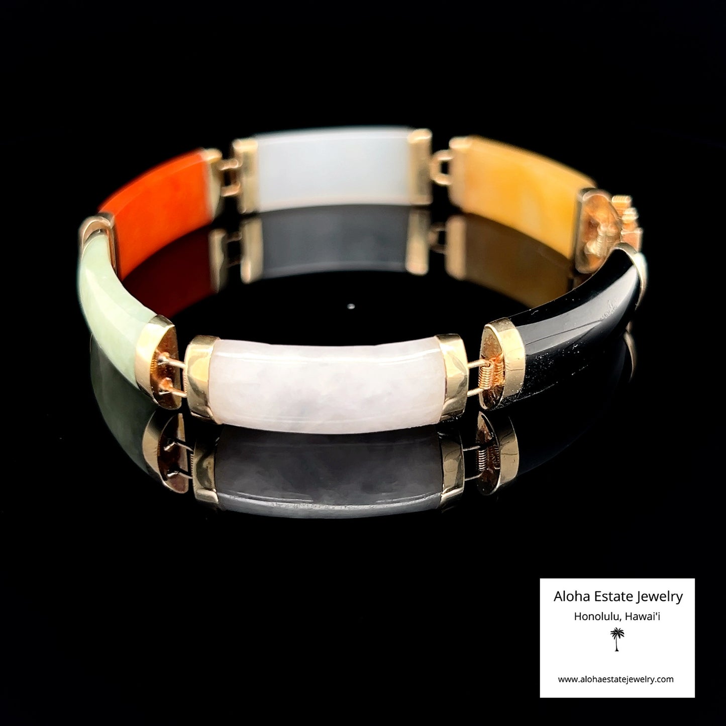 Multi-Color 14K Natural Jadeite & Black Nephrite Panel Bracelet